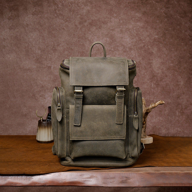 Retro Crazy Horse Leather Mens Backpack