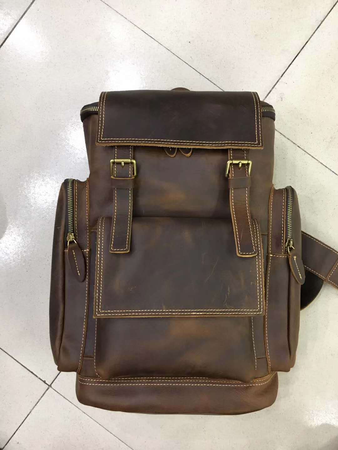 Retro Crazy Horse Leather Mens Backpack